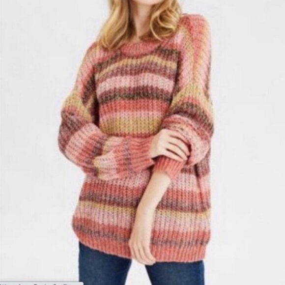 aeo Oversized Chunky Knit Blue Striped Sweater Size XS - Picture 7 of 7